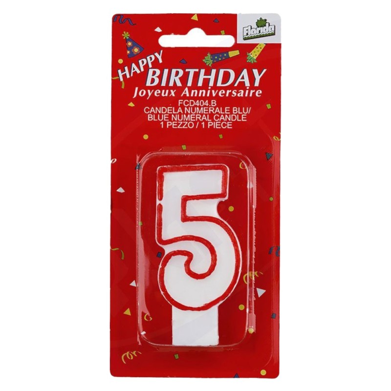 Lumanare Aniversara pentru Tort, Cifra 5, Rosu Premium