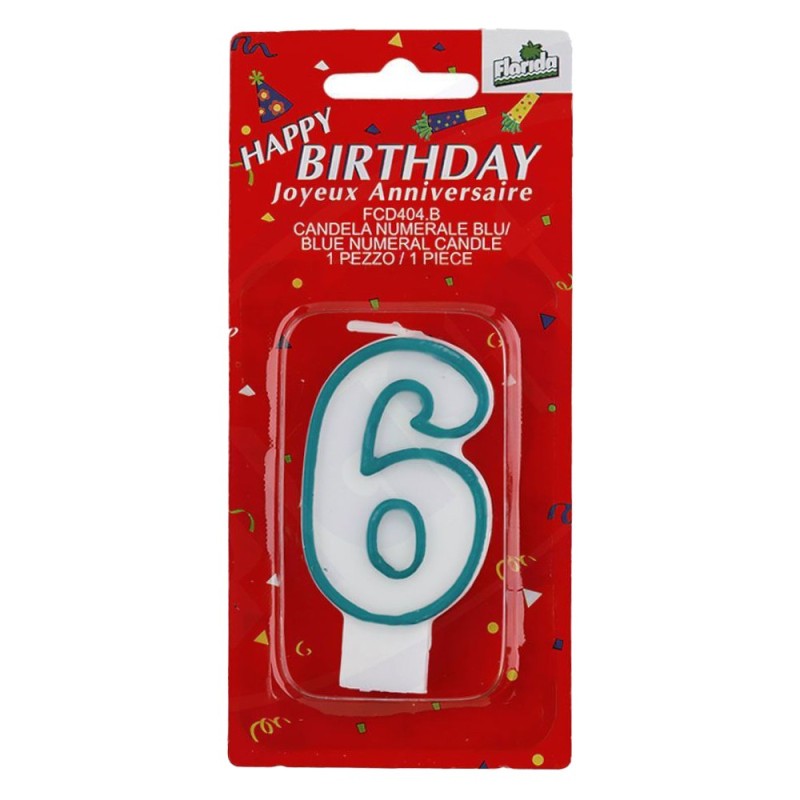 Lumanare Aniversara pentru Tort, Cifra 6, Albastru Premium