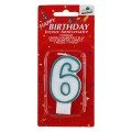 Lumanare Aniversara pentru Tort, Cifra 6, Albastru Premium