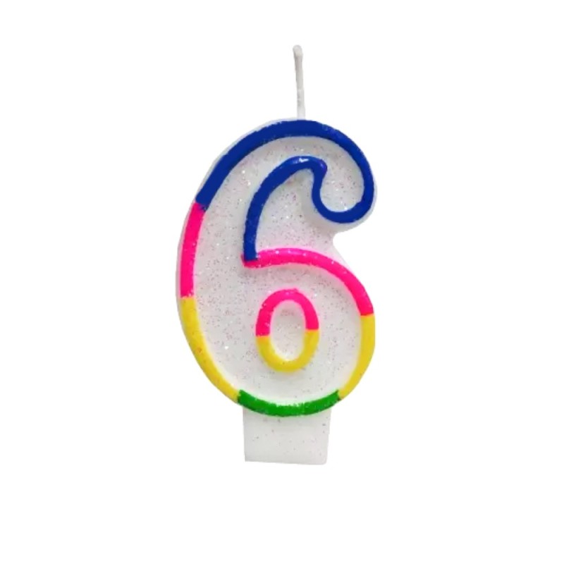 Lumanare Aniversara pentru Tort, Cifra 6, Colorat
