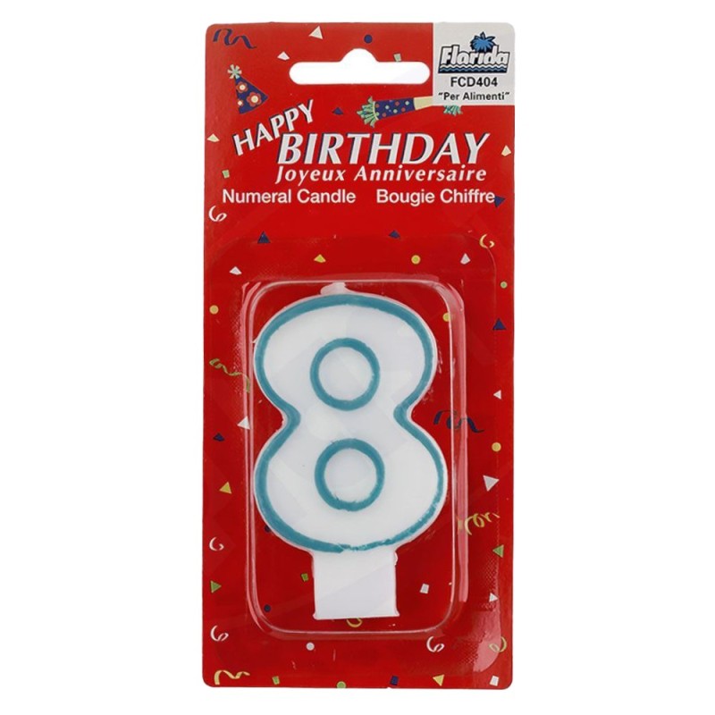 Lumanare Aniversara pentru Tort, Cifra 8, Albastru Premium