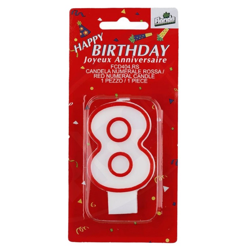 Lumanare Aniversara pentru Tort, Cifra 8, Rosu Premium