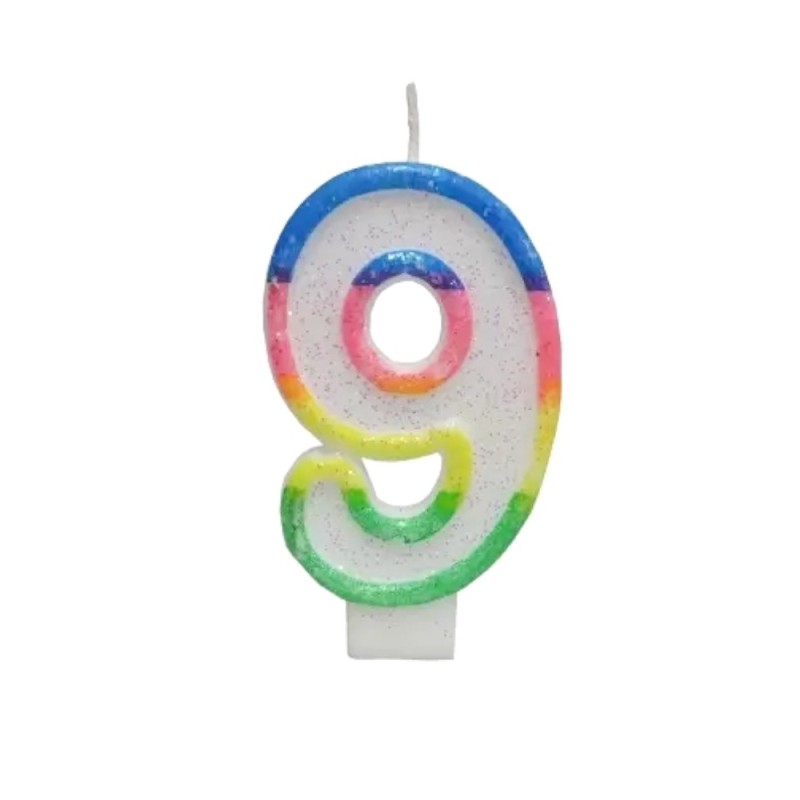 Lumanare Aniversara pentru Tort, Cifra 9, Colorat