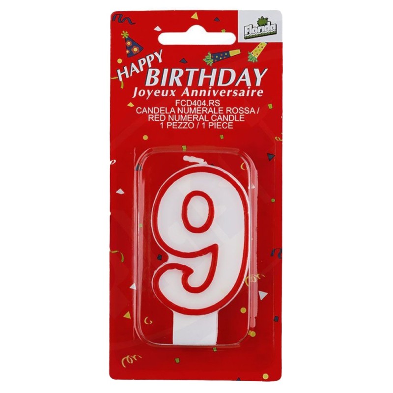 Lumanare Aniversara pentru Tort, Cifra 9, Rosu Premium