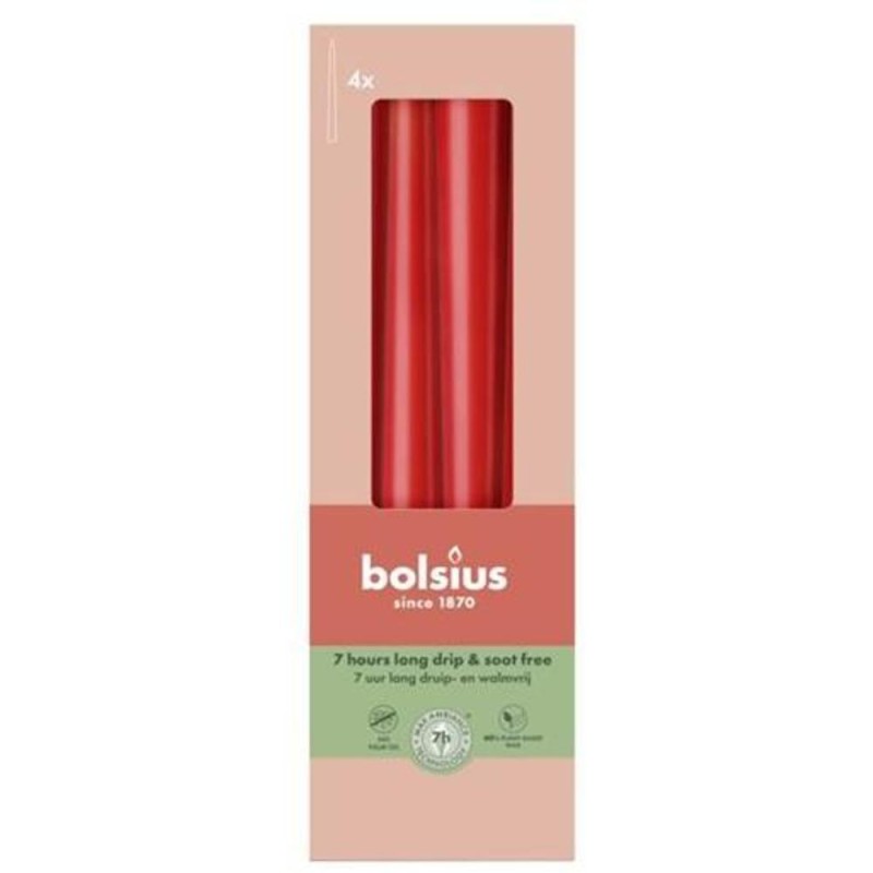 Lumanare Conica, Bolsius, Rosu, 4 Bucati