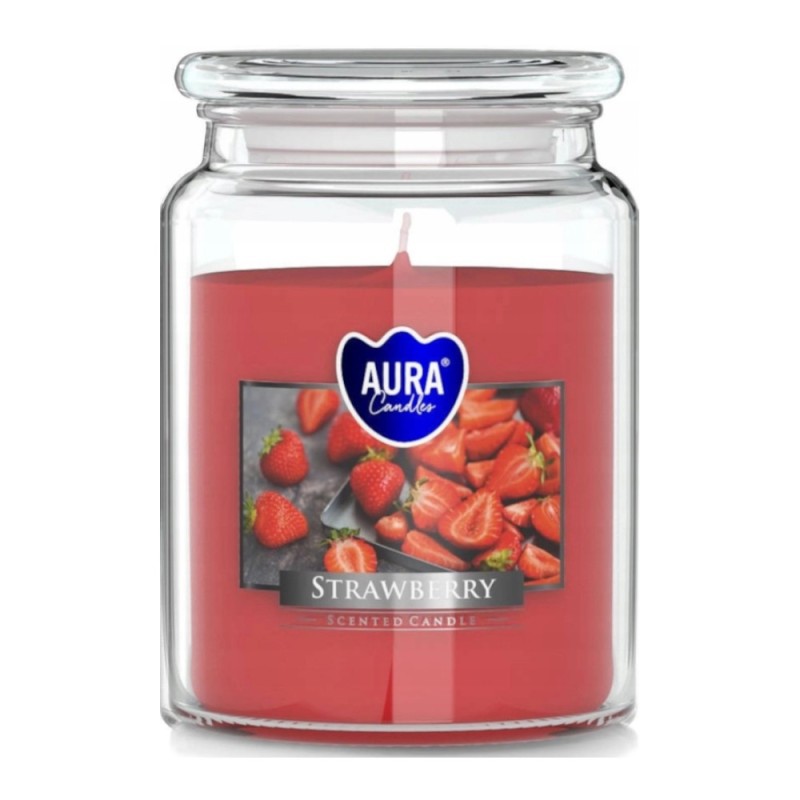 Lumanare Parfumata in Borcan cu Capac, Capsuni, Timp de Ardere 100 Ore, Aura