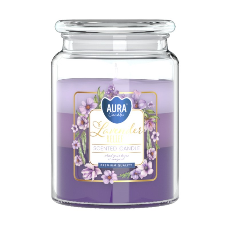 Lumanare Parfumata in Borcan in Trei Culori, Bispol, Lavander Relief