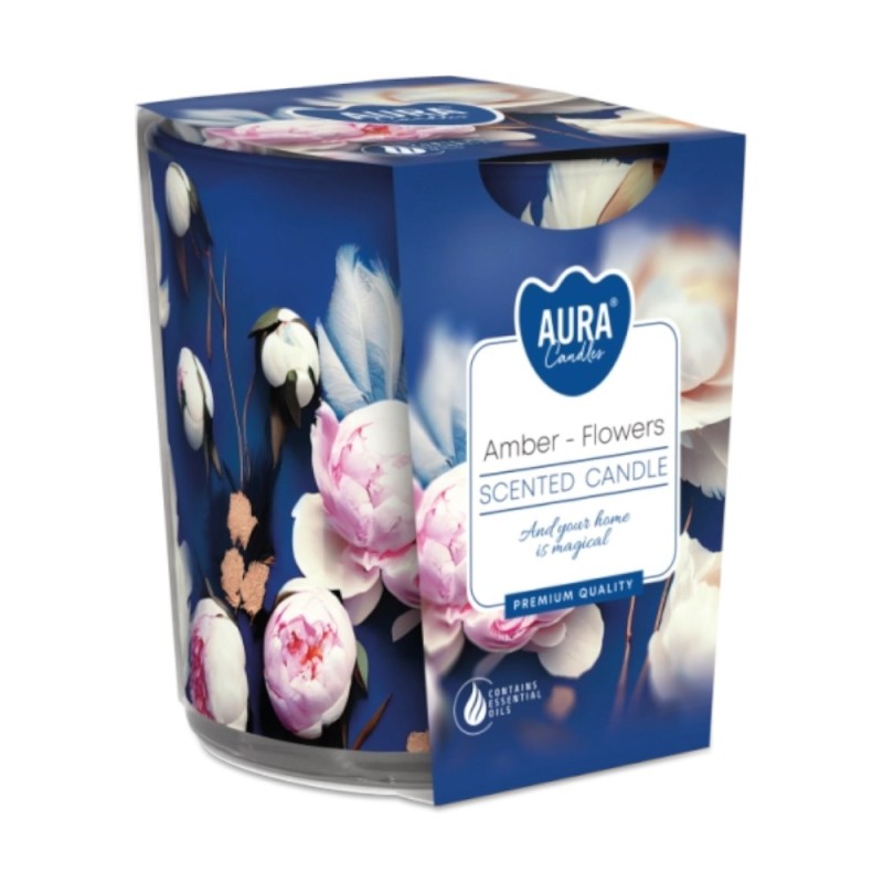 Lumanare Parfumata in Pahar Imprimat, Bispol, Amber-Flowers