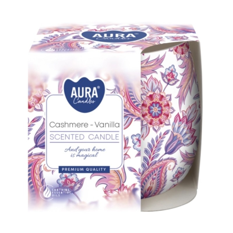 Lumanare Parfumata in Pahar Imprimat, Bispol, Casmir-Vanilie