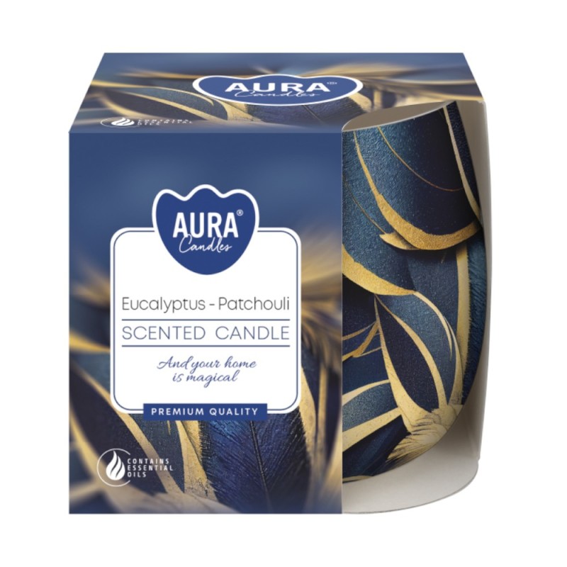 Lumanare Parfumata in Pahar Imprimat, Bispol, Eucalipt-Paciuli