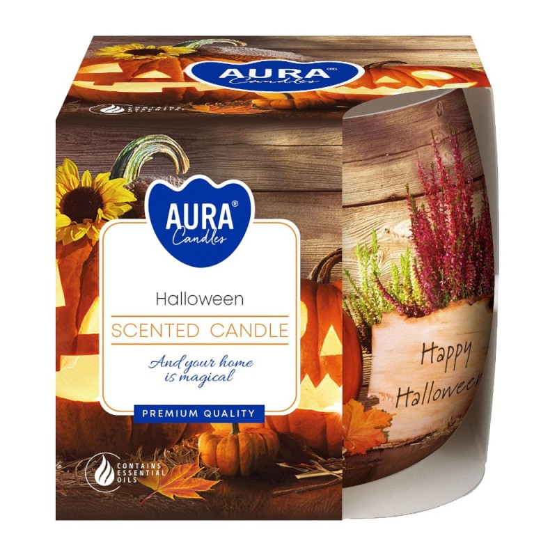 Lumanare Parfumata in Pahar Imprimat, Halloween, Timp de Ardere 20 Ore, Aura