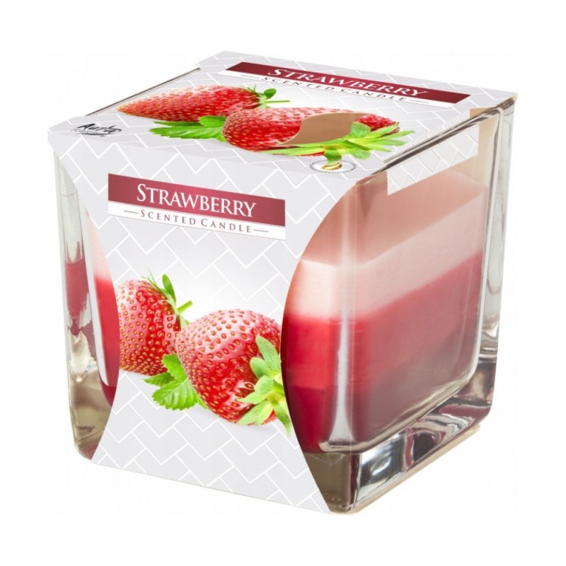 Lumanare Parfumata in Pahar in Trei Culori, Capsuni, 32 Ore