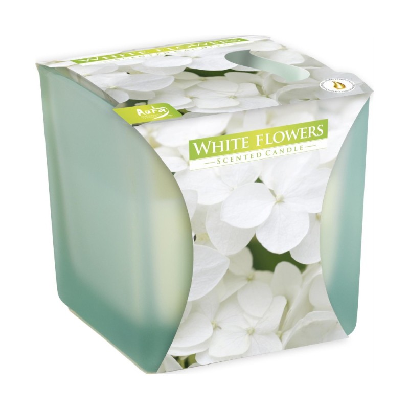 Lumanare Parfumata in Pahar Mat, Flori Albe