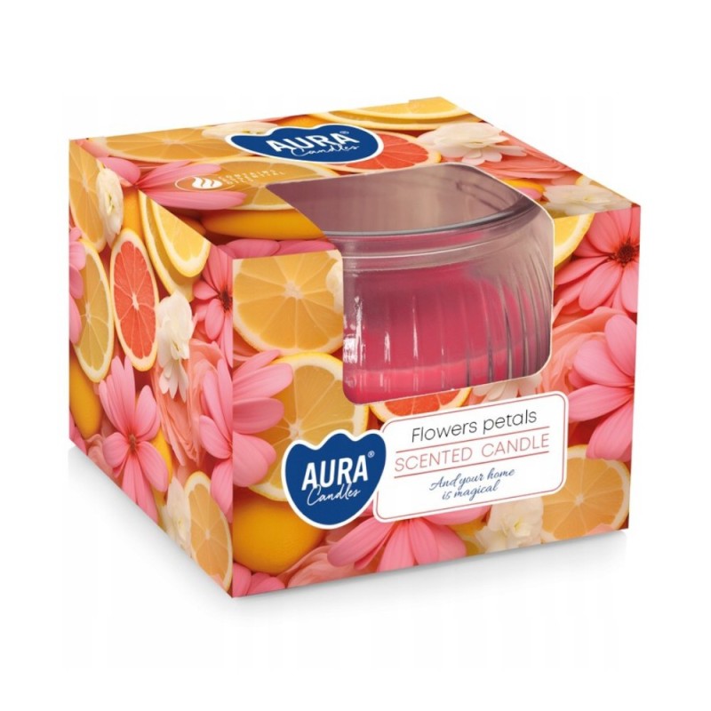 Lumanare Parfumata in Pahar, Petale de Flori, Timp de Ardere 18 Ore, Aura