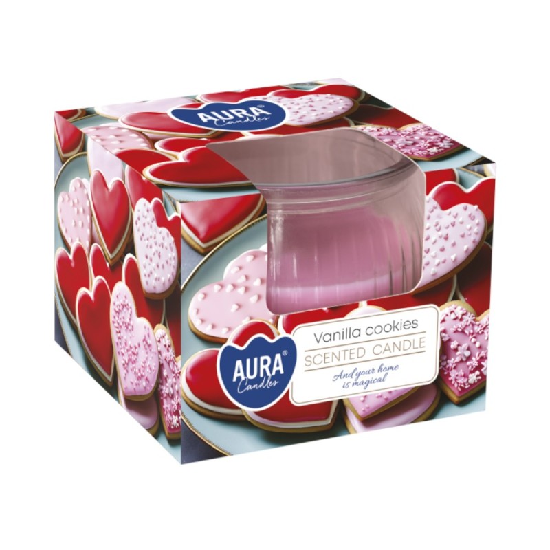 Lumanare Parfumata in Pahar, Prajituri cu Vanilie, Timp de Ardere 18 Ore, Aura