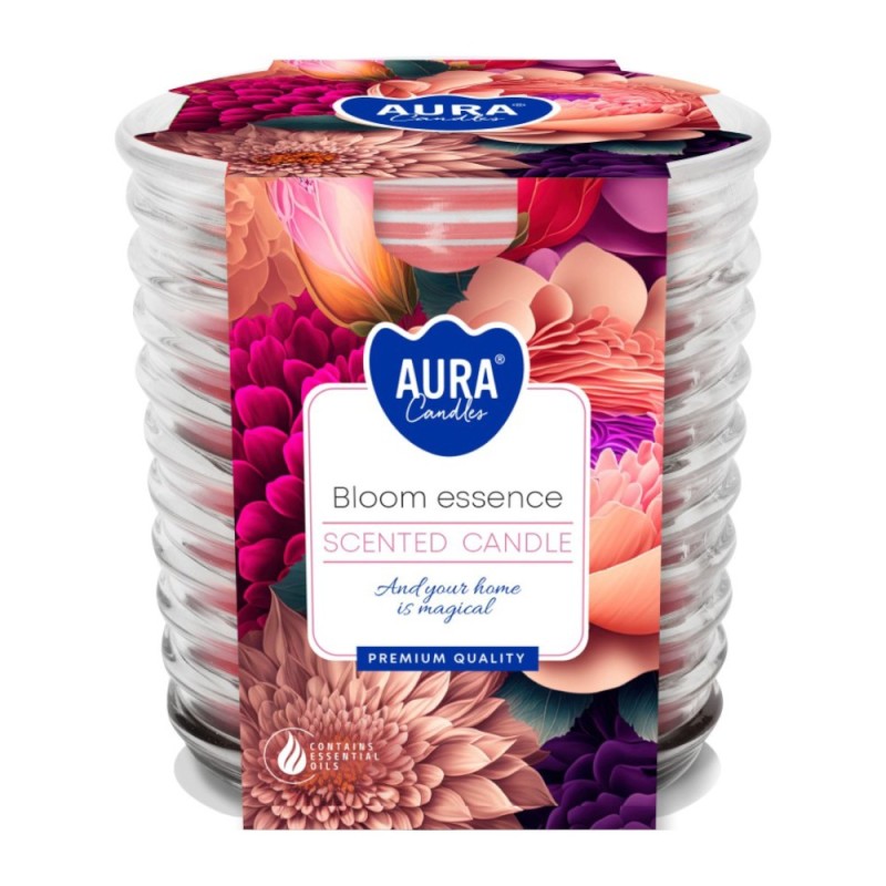 Lumanare Parfumata in Pahar Spirala, Bloom Essence, Timp de Ardere 28 Ore, Aura