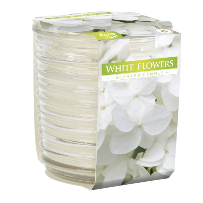 Lumanare Parfumata in Pahar Spirala, Flori Albe, 28 Ore