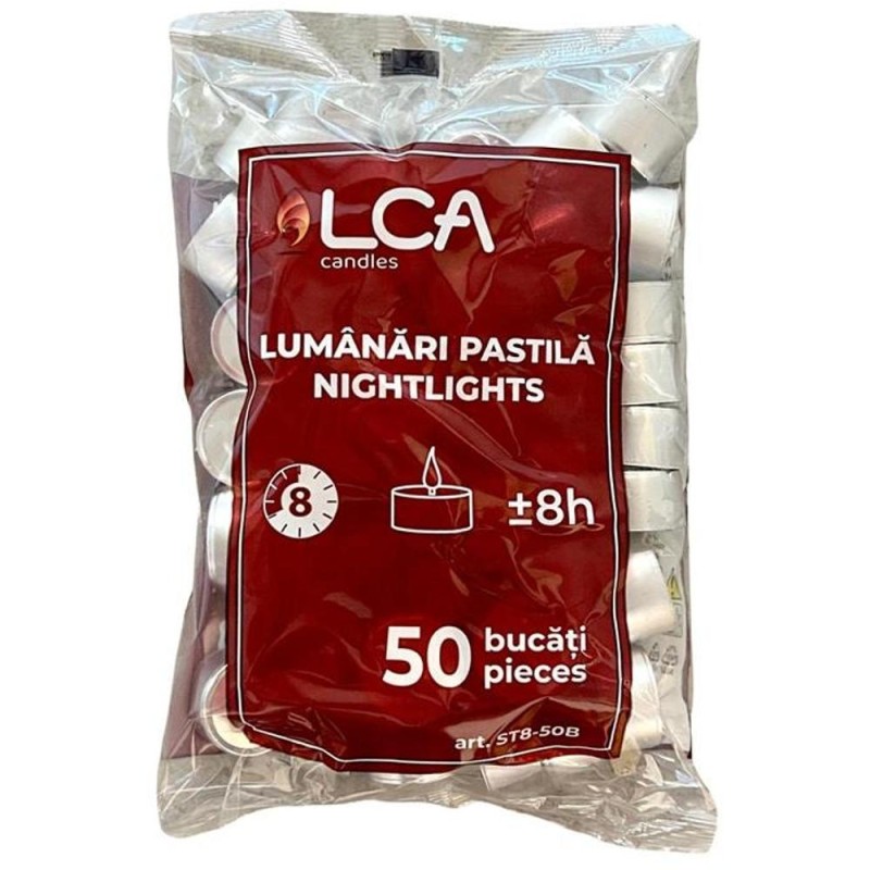 Lumanare Pastila, 8 Ore, 50 Bucati, Alb