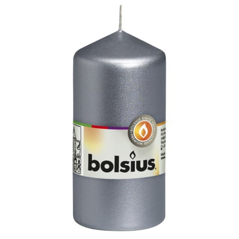 Lumanare Stalp 120 x 58 mm Bolsius, Argintiu