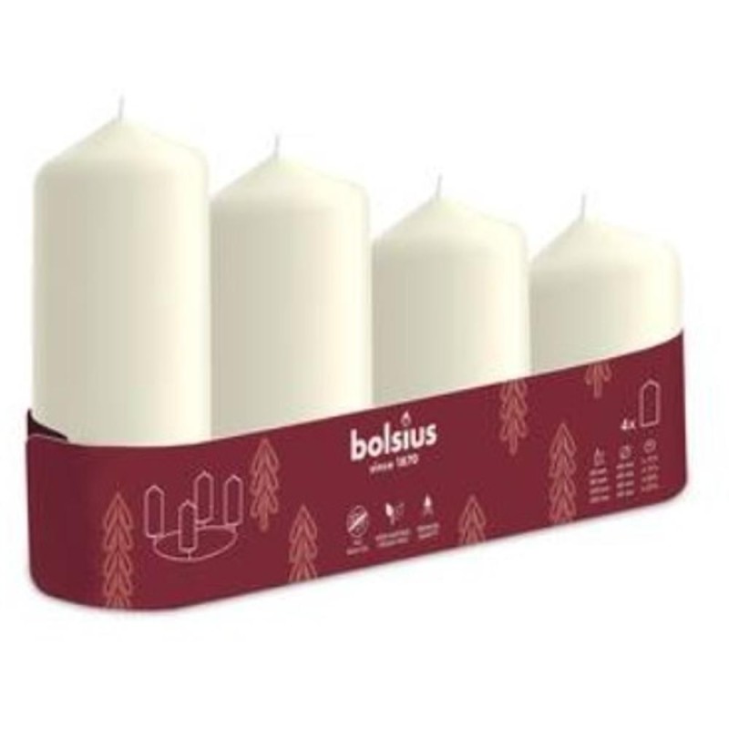 Lumanare Stalp, 60/80/100 x 120 mm, Diametru 48 mm, Crem, Bolsius, 4 Bucati