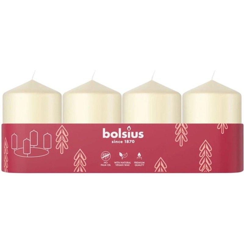 Lumanare Stalp, 60 x 40 mm, 7 ore, Crem, Bolsius, 4 Bucati