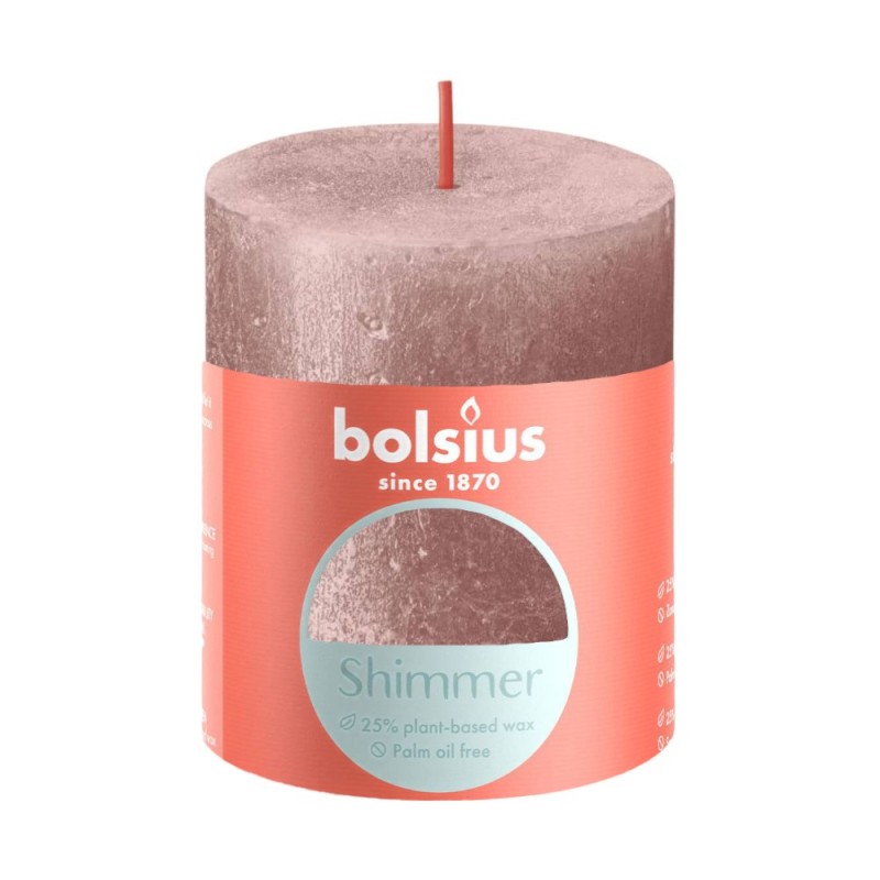 Lumanare Stalp Bolsius, Roz Sidefat, 80 x 68 mm