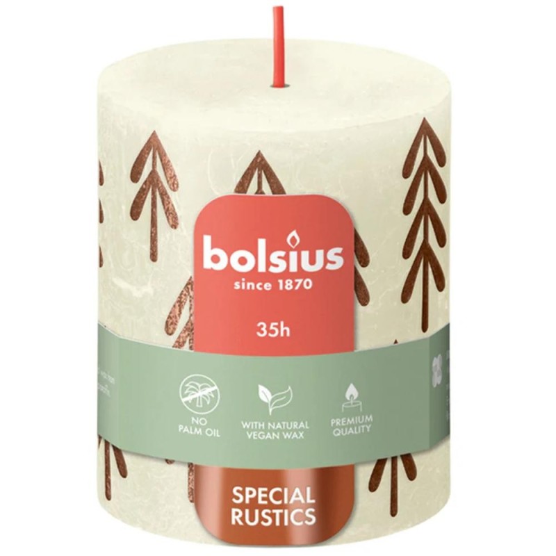 Lumanare Stalp Rustic cu Print, 80 x 68 mm, Alb Perlat, Bolsius