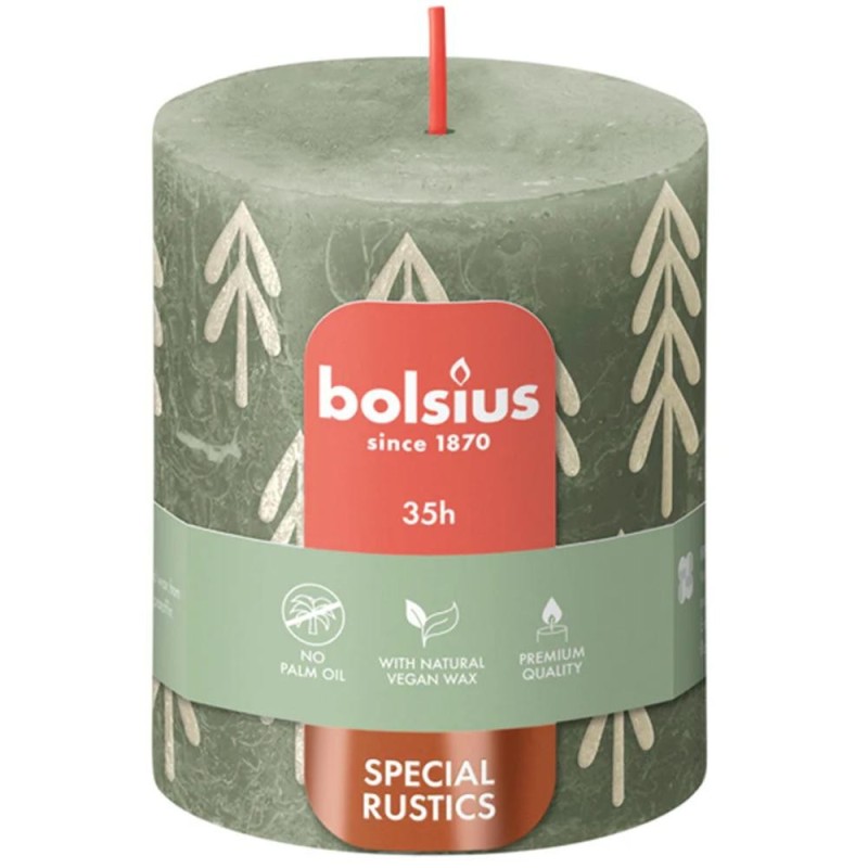 Lumanare Stalp Rustic cu Print, 80 x 68 mm, Olive, Bolsius