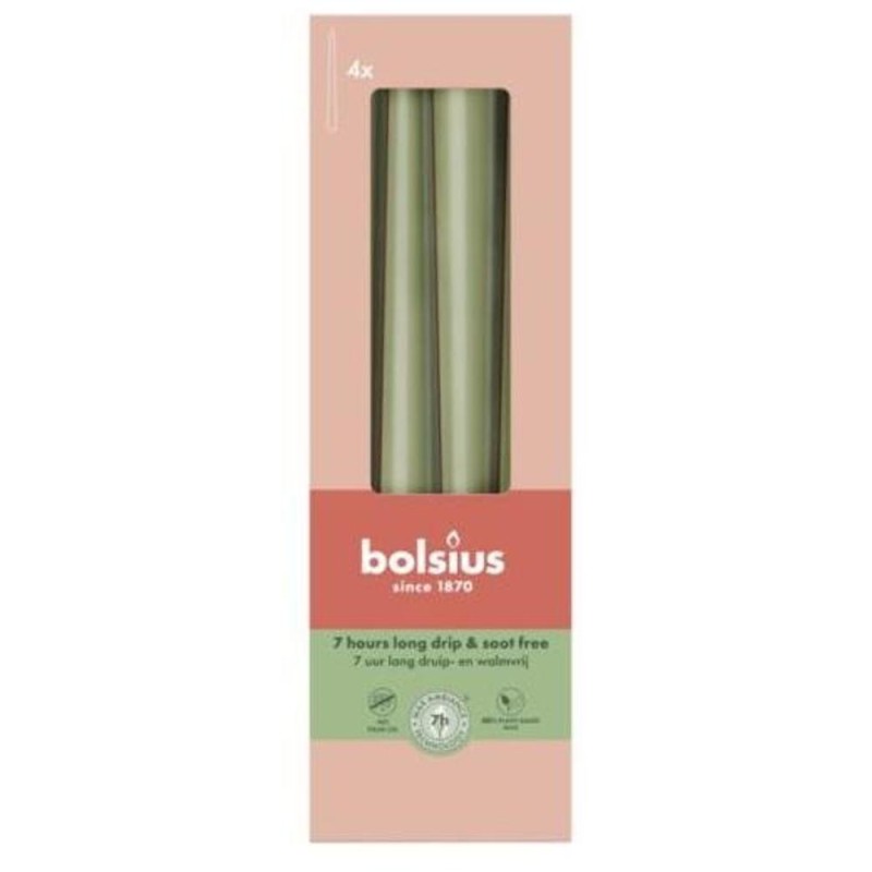 Lumanari Conice, Bolsius, Verde Olive, 4 Bucati