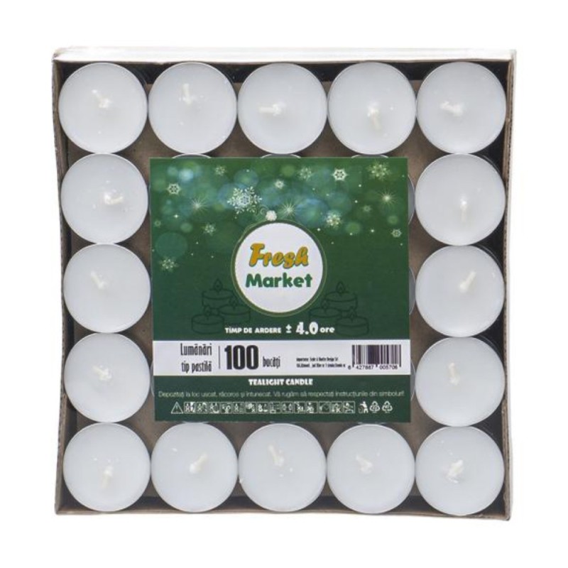 Lumanari Decorative, Timp de Ardere 4h, 14 g, Alb, 100 Bucati