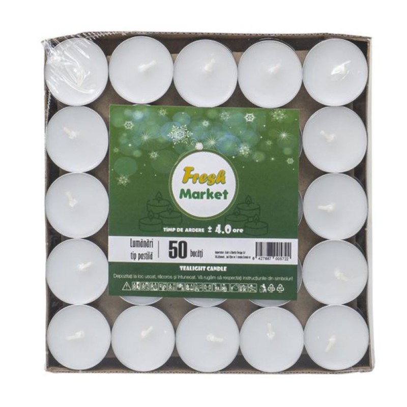 Lumanari Decorative, Timp de Ardere 4h, Albe, 14 g, 50 Bucati