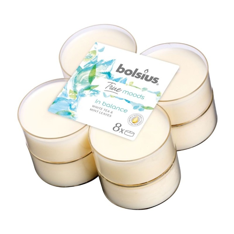 Lumanari Pastila 8h, 8 Buc, Bolsius - in Balance Ceai Alb si Menta