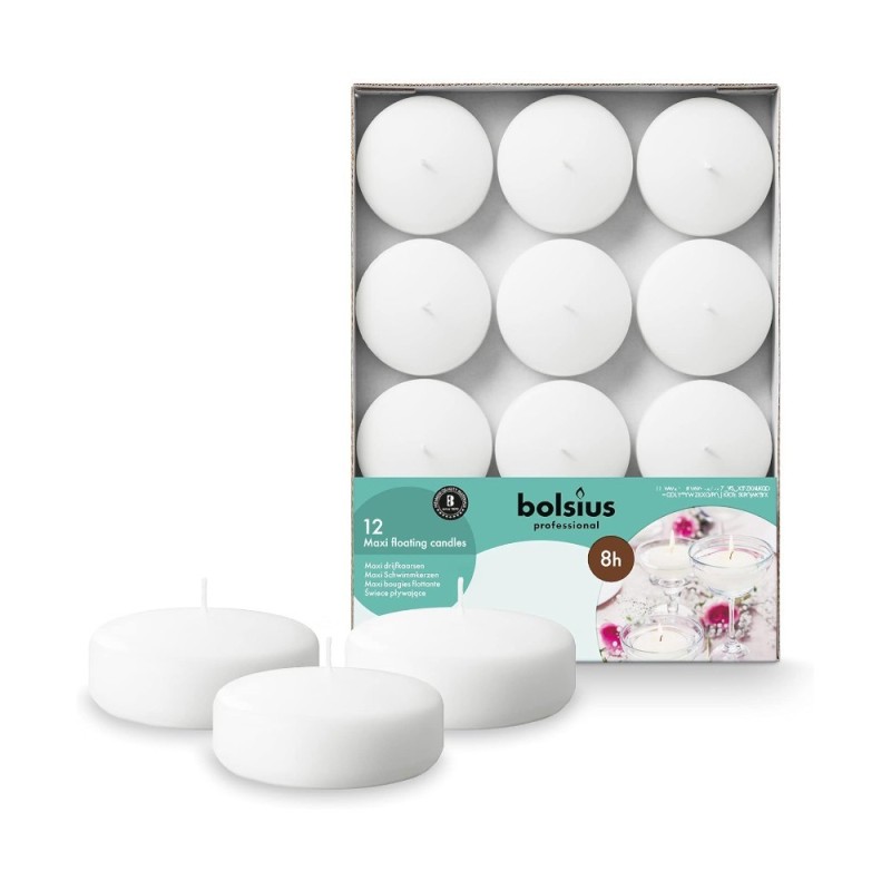 Lumanari Plutitoare Maxi, 77 x 29 mm, 8 Ore, Alb, 12 Bucati