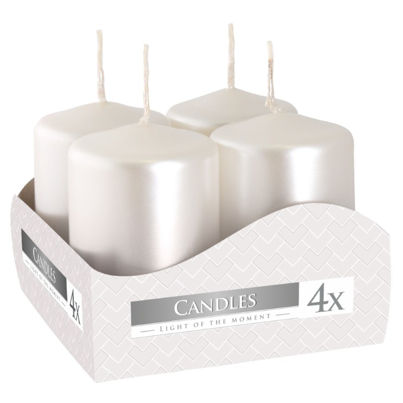 Lumanari Stalp Bispol 40 x 60 mm, Alb Perla 4 Buc