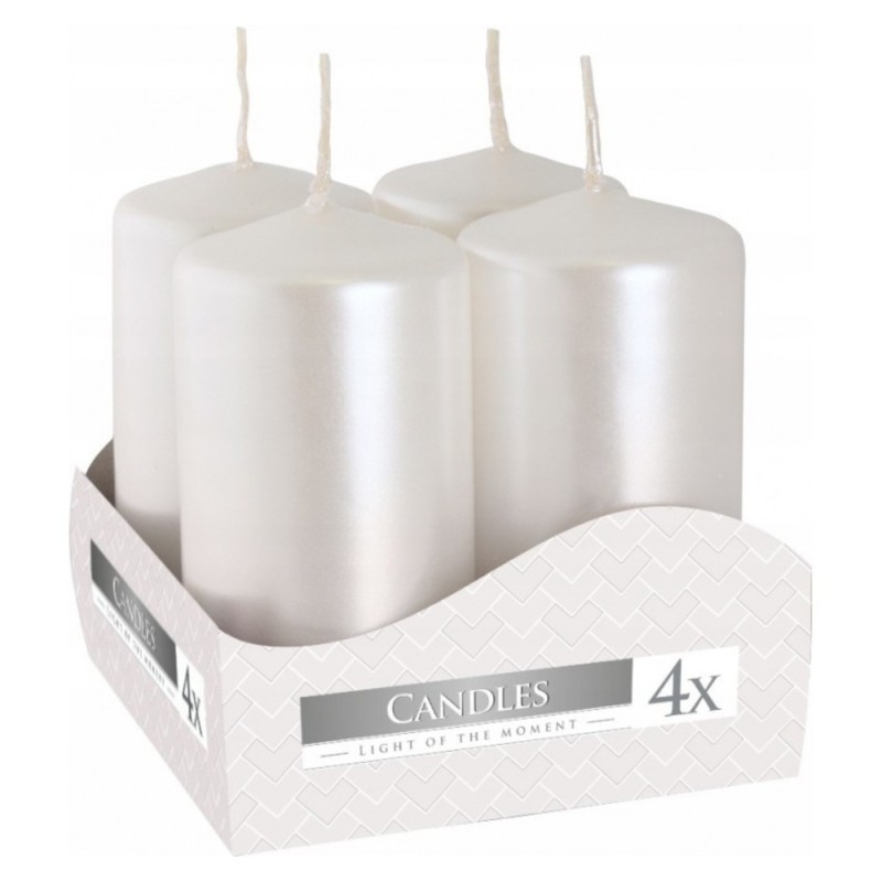 Lumanari Stalp Bispol, 40 x 80 mm, Alb Perla, 4 Buc