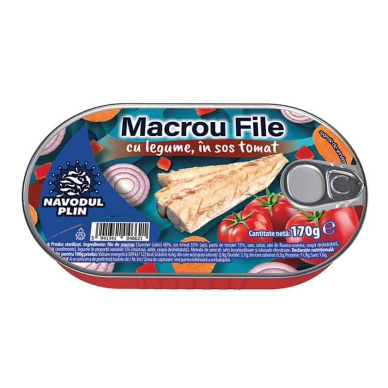 Macrou File cu Legume in Sos Tomat, Navodul Plin, 170 g