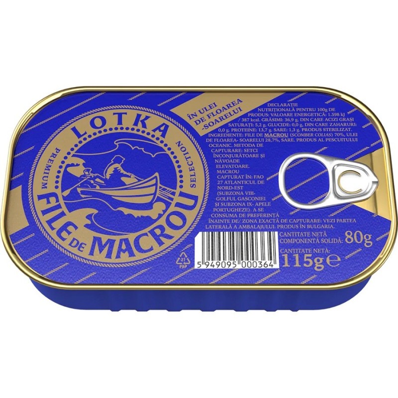 Macrou File in Ulei de Floarea Soarelui Lotka, 115 g