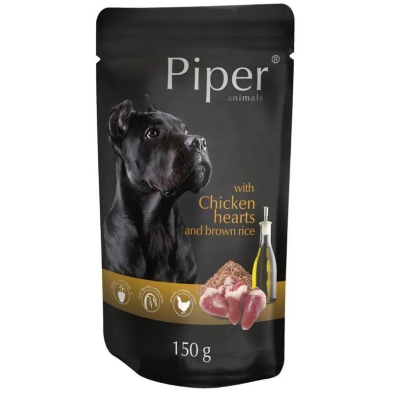 Mancare de Caini cu Inima de Pui si Orez Brun, 150 g, Piper Adult