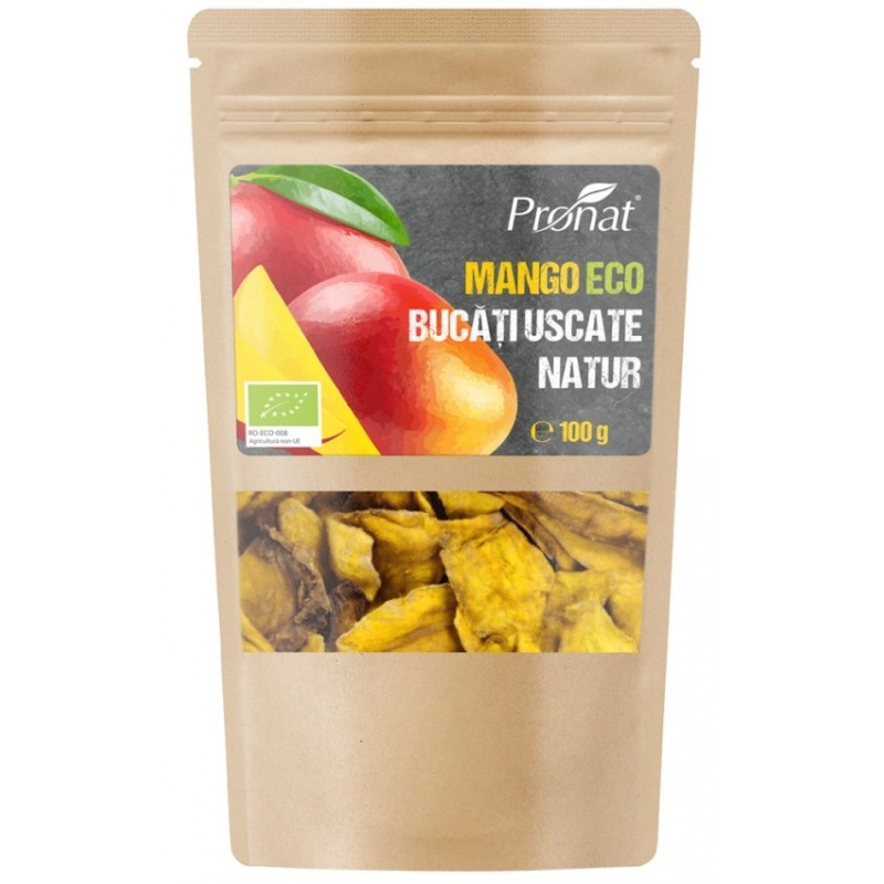Mango Bucati Uscate Natur fara Zahar, Eco, 100 g, Pronat
