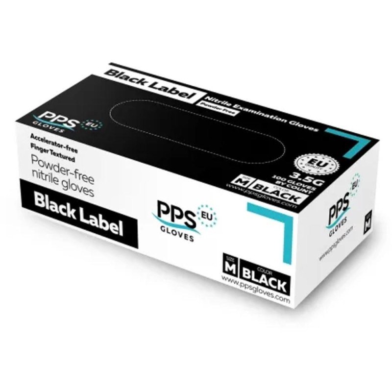 Manusi din Nitril, Marimea M, Nepudrate, Negre, PPS Gloves, 100 Bucati