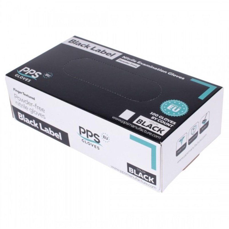 Manusi din Nitril, Marimea S, Nepudrate, Negre, PPS Gloves, 100 Bucati