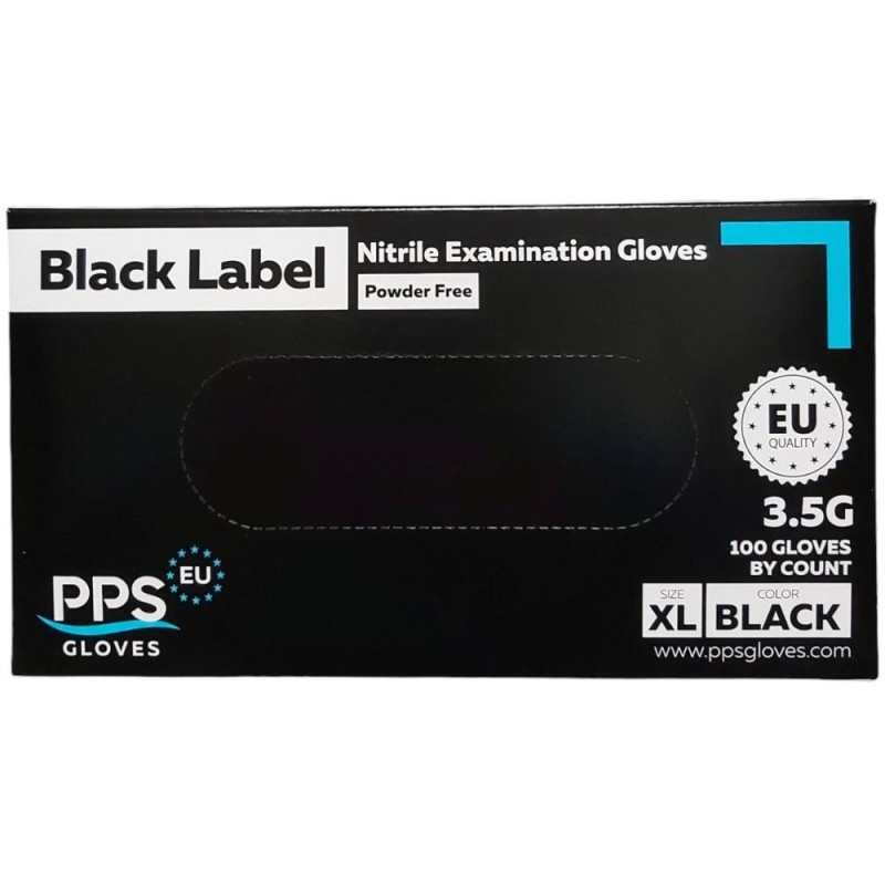 Manusi din Nitril, Marimea XL, Nepudrate, Negre, PPS Gloves, 100 Bucati