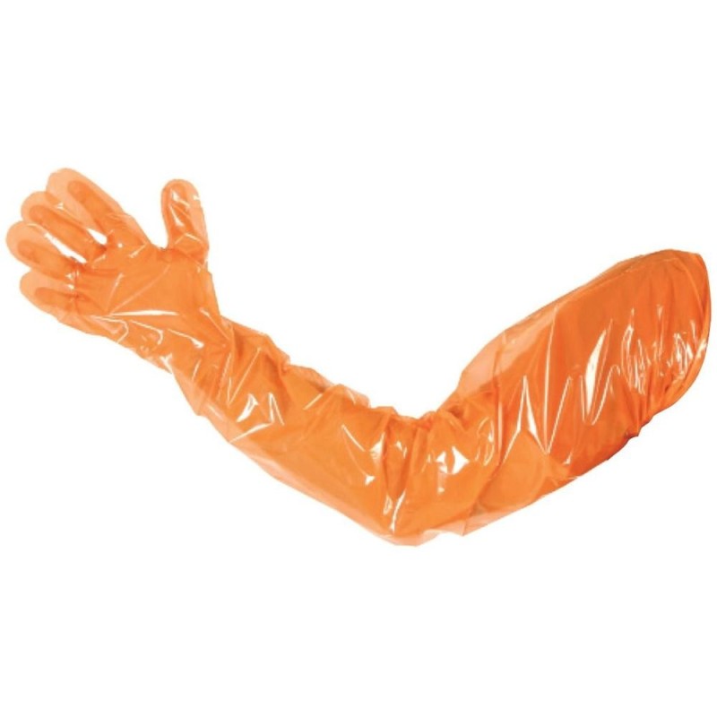 Manusi Lungi din LDPE, 25µm, 90 cm, Prima, Portocalii, 100 Bucati