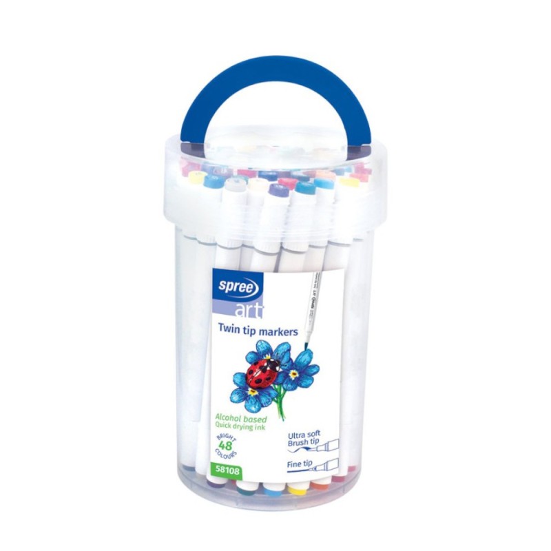 Markere Acrilice, Spree, 2 Capete Tip Pensula, 4 mm, 48 Culori