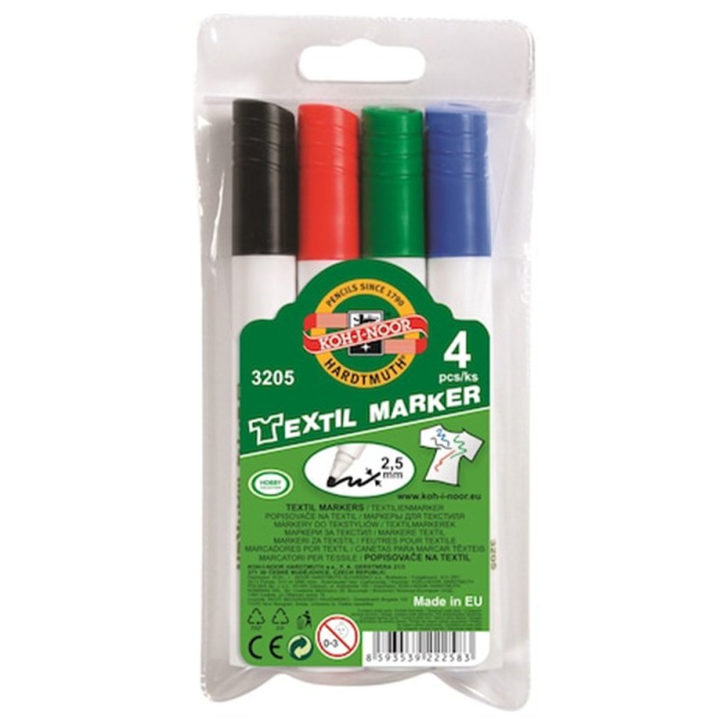 Markere Textile Groase, 4 Culori, Varf 5 mm, Koh-I-Noor