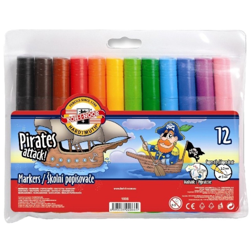 Markere Tip Jumbo, 12 Culori, Koh-I-Noor Pirati