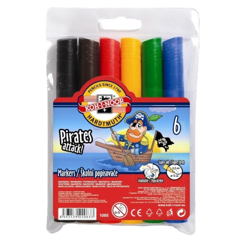 Markere Tip Jumbo, 6 Culori, Koh-I-Noor Pirati