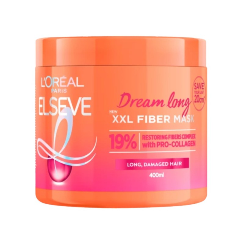 Masca pentru Parul Lung, Deteriorat, L'Oreal Paris Elseve, XXL Fiber Mask, 400 ml