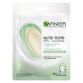 Masca Servetel Garnier Skin Naturals Nutri Bomb, cu Lapte de Migdale si Acid Hialuronic, pentru Ten Uscat, 28 g