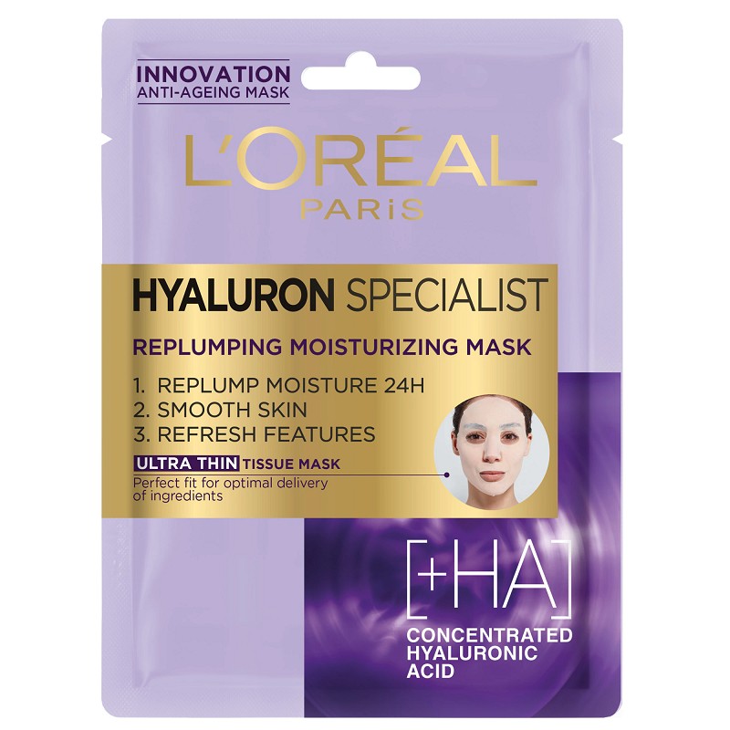 Masca Servetel L'Oreal Paris Hyaluron Specialist Hidratanta pentru Volumul Tenului, 32 g